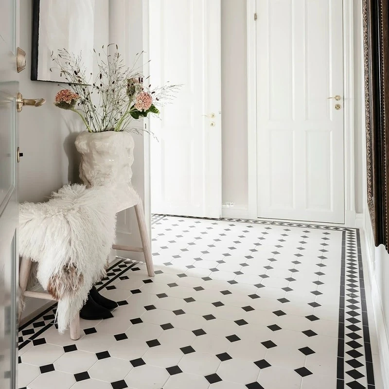 French‑Style 3d Wall Stickers All‑Ceramic Parquet Mosaic Tile Non‑Slip Wall Floor Tile for Porch Bathroom Kitchen Restaurant