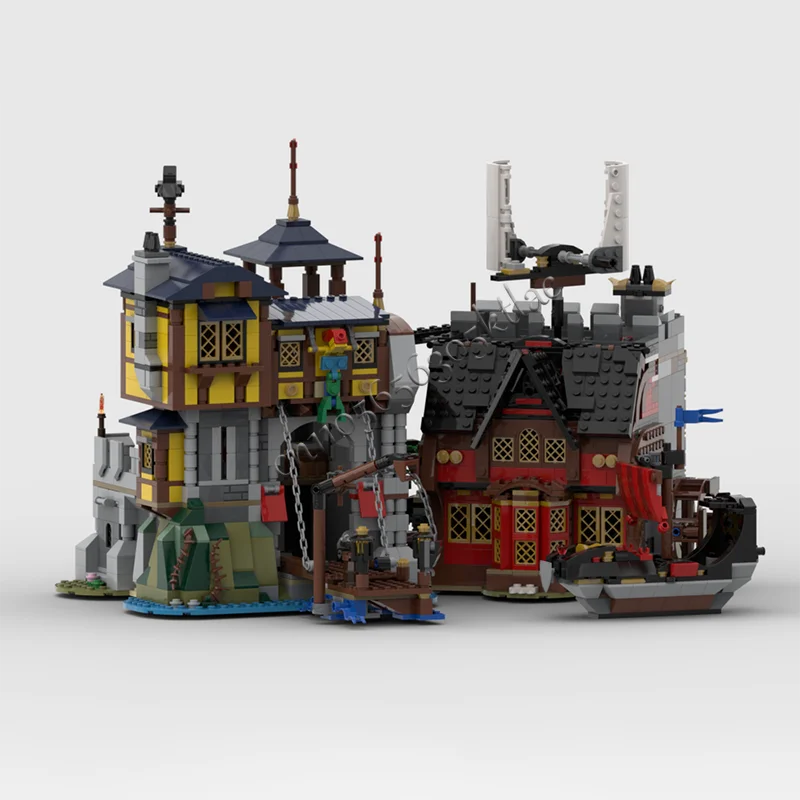 2284 pçs castelo porto e taverna pirata edifício modelo modular arquitetura bloco de construção diy educação montagem crianças brinquedos presentes