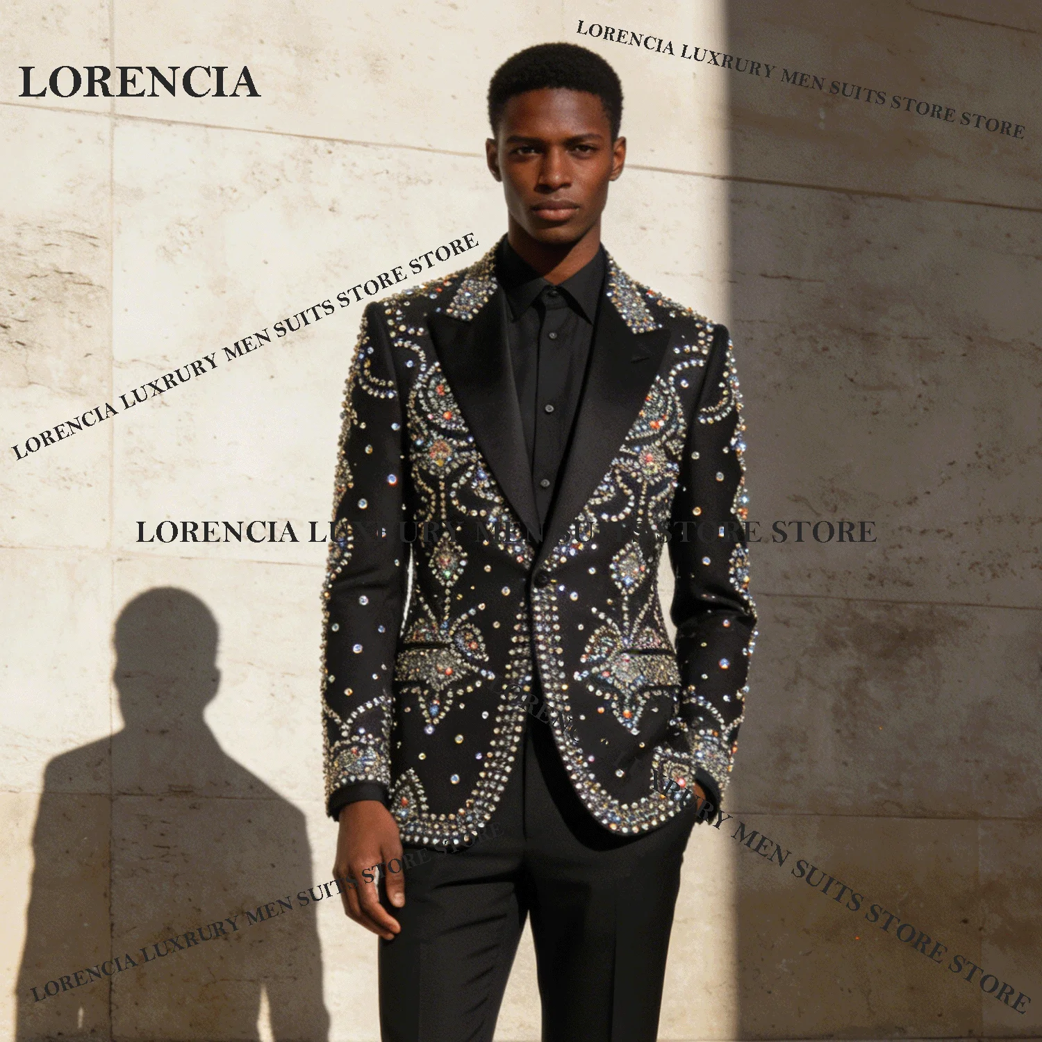 

Exquisite Men Diamond Design Suits Glitter Wedding Customized Tuxedos Sparkly Slim Ropa hombre 2 Pieces Sets Groom Male Blazers