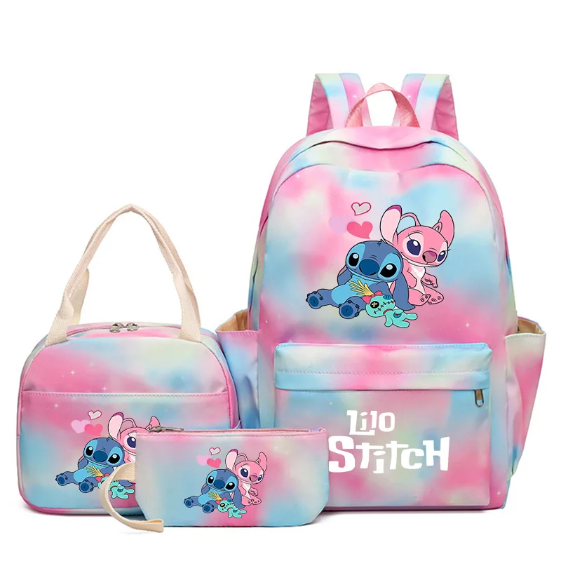 3Pcs/set Disney Lilo Stitch Student Boy Girl Schoolbag Colorful Backpack Children Teenager Cartoon School Bookbag with Lunch Bag