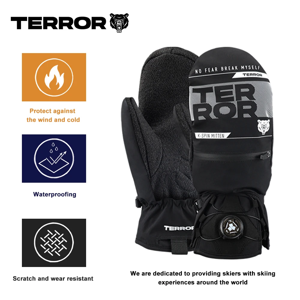 

TERROR Kevlar Ski Gloves Men Women Waterproof Touchscreen Warm Snowboard Gloves with Wrist Protection Fast Wear Buckle