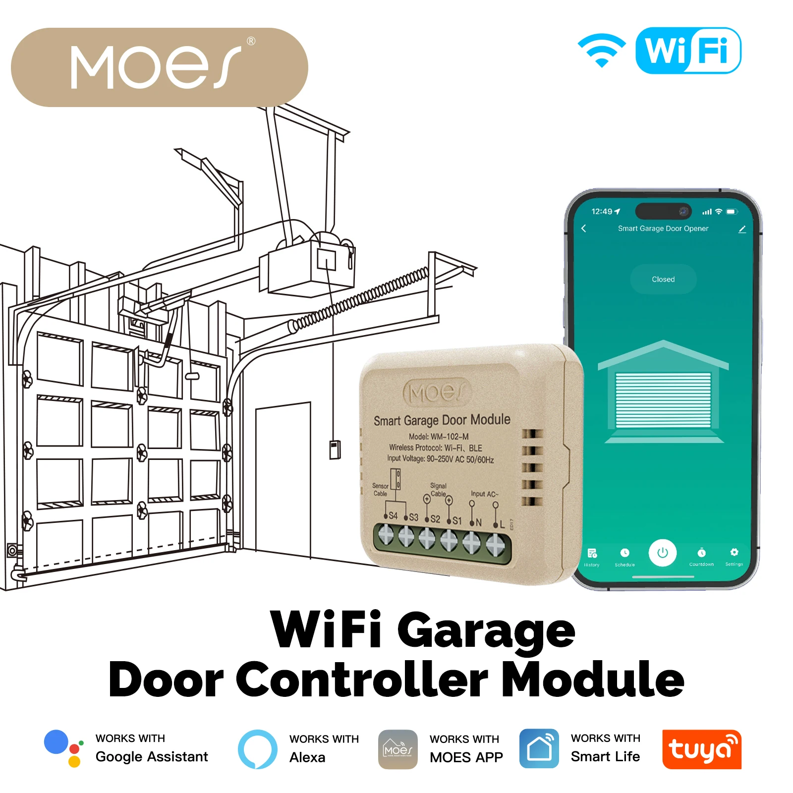 

​ ​ Устройство открывания гаражных ворот MOES Wi-Fi, интеллектуальный мини-переключатель, приложение Tuya и голосовое управление, совместимое с Alexa Google Home ​ ​
