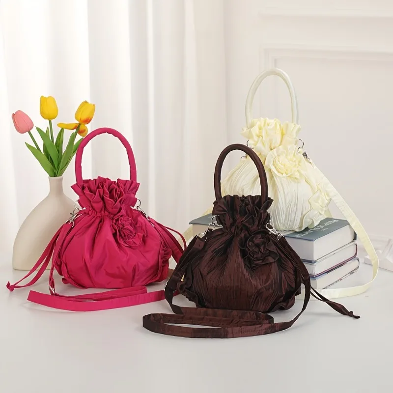 

1pcs Crossbody Shoulder Bag Polyester Ruffled Edge Handbag Purple Drawstring Pouch