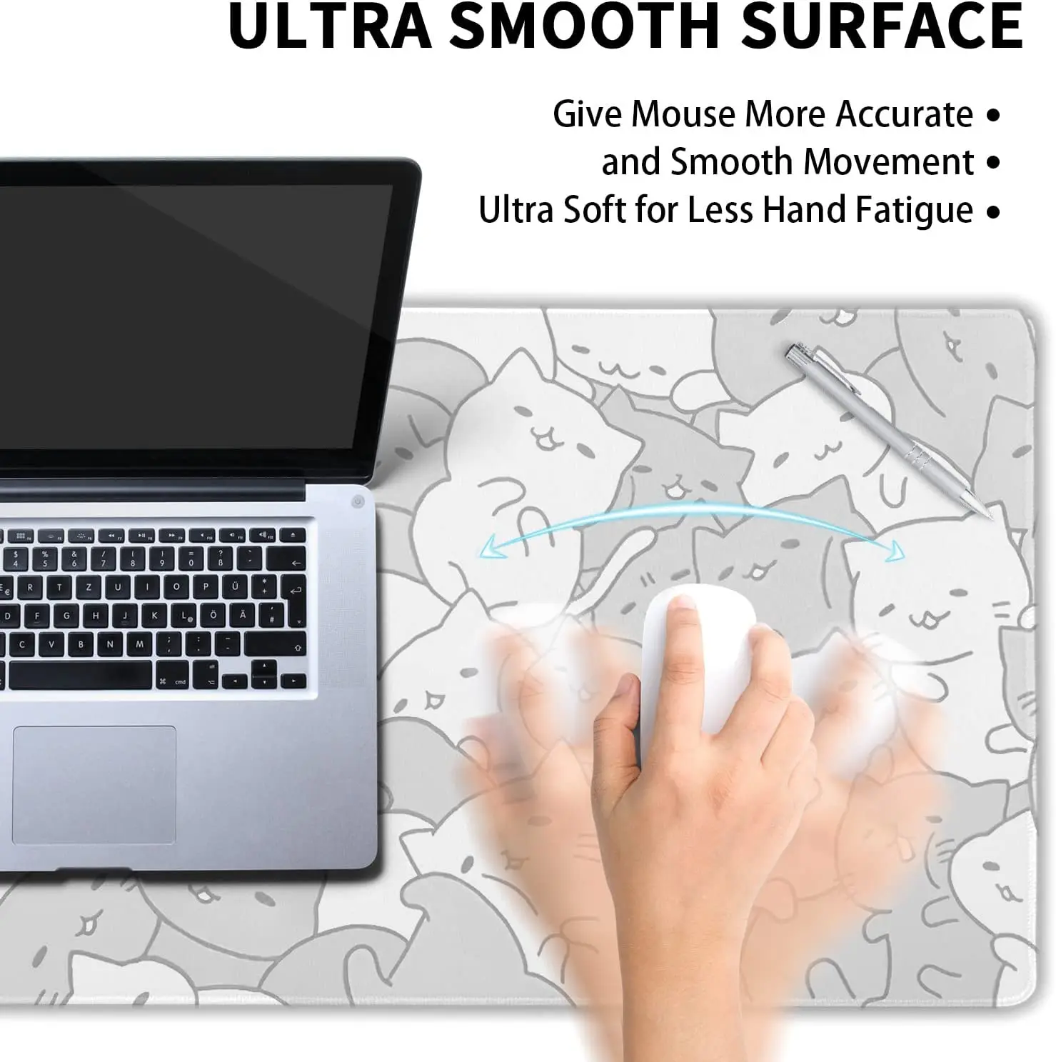 XL Cute Anime Kittens Desk Mat Non-Slip Rubber Base Stitched Edge Long Keyboard Mousepad for Computer Laptop 31.5×11.8 Inches