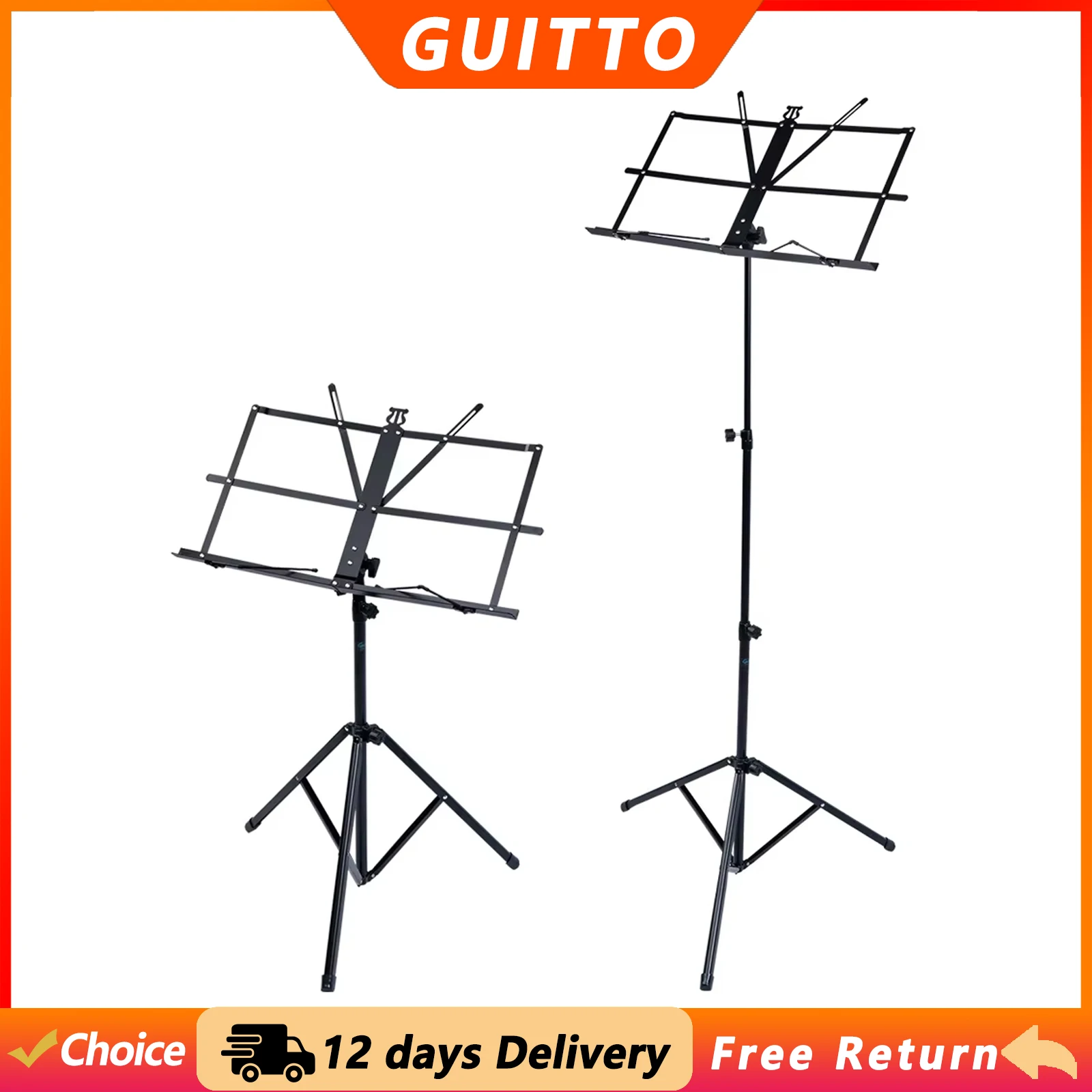 GUITTO Music Sheet Stand Portable Folding Aluminum Alloy Tripod Music Stands Holder Height Adjustable with Carrying Bag