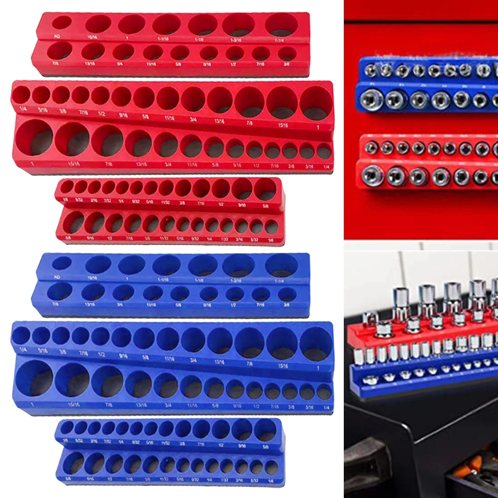 Magnetic Socket Organizer Set 1/2 3/8 1/4 Drive Metric SAE Socket Trays Holds 141 Socket Metric SAE Professional Tools Organizer