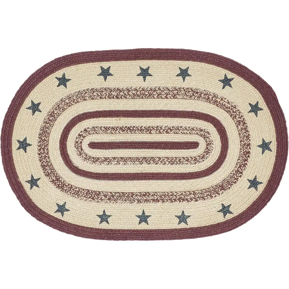 

Oval Braided Jute Accent Rug with Non-Skid Pad, Red, Tan, Blue, 24x36