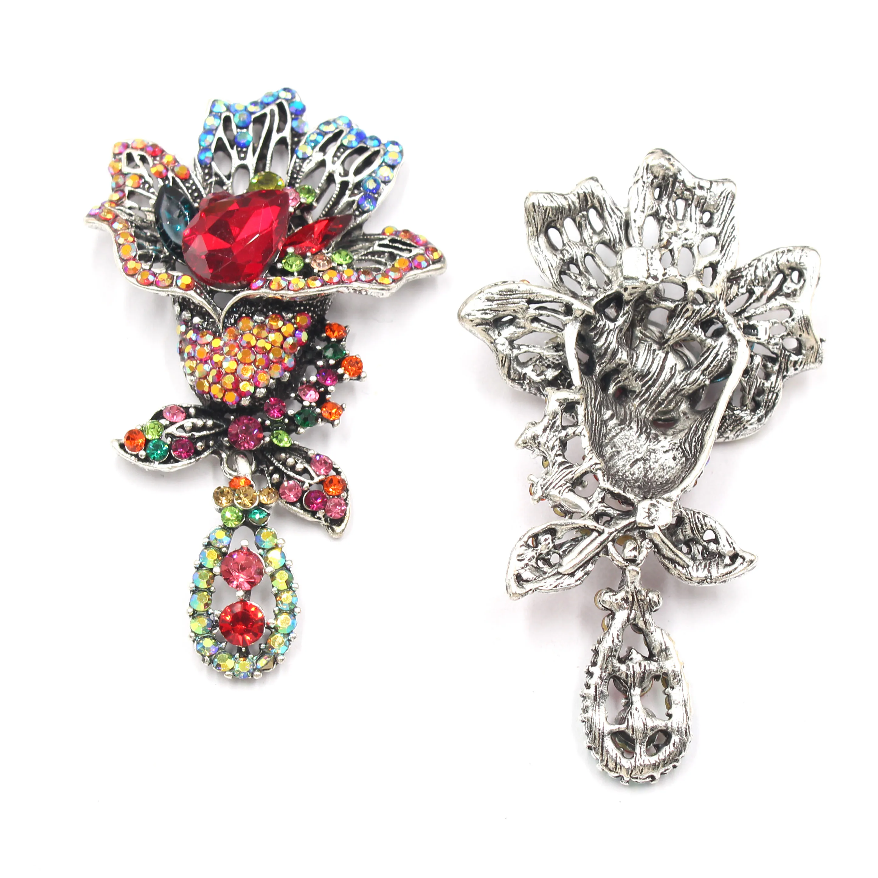 2 pack European and American style vintage colorful rhinestone brooch Heavywork exaggerated crystal corsage pin dress in stock