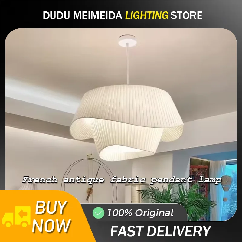 Retro Ins-Style Cream Fabric Chandelier For Bedroom Nordic Living/Dining Room Romantic Attic Lighting Ceiling Lamp