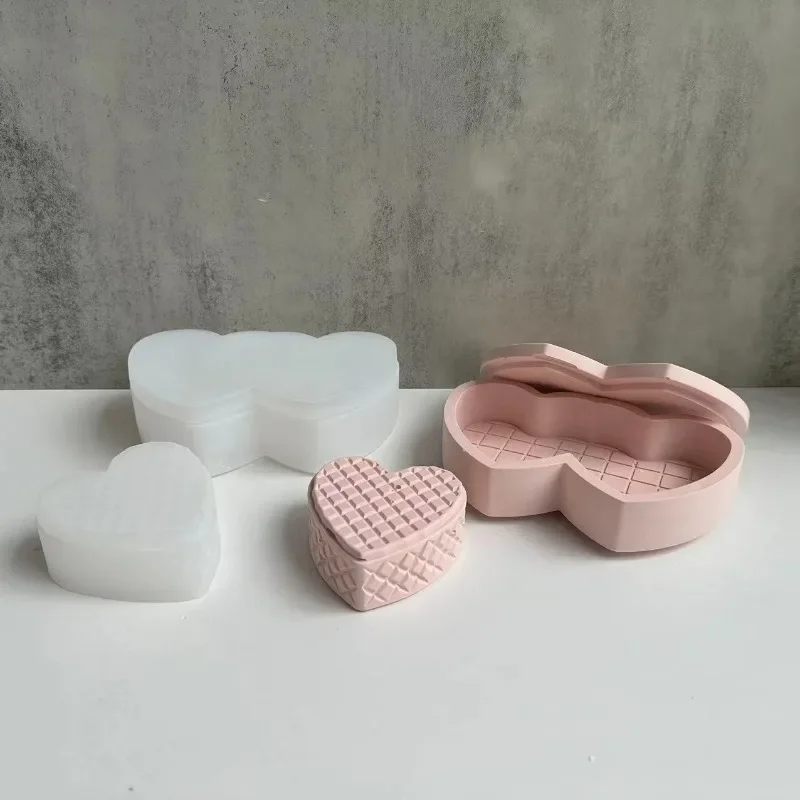 New Woven Heart Candle Jar Cement Silicone Mold DIY Concrete Storage Box Craft Gift Making Plaster Resin Casting Home Art Decor