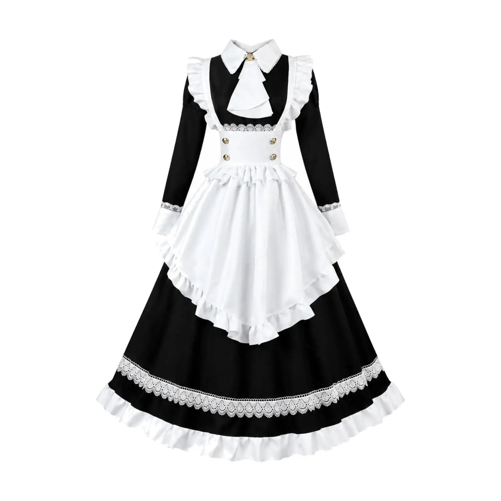 Long-Sleeved Maid Costume Dress Lace-Accented for Lolita Fashion Fans