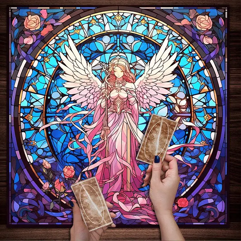 VIKAMA Color Window Angel Rose Tarot Tablecloth Mysterious Divination Altar Cloth Ritual Table Mat Background Cloth
