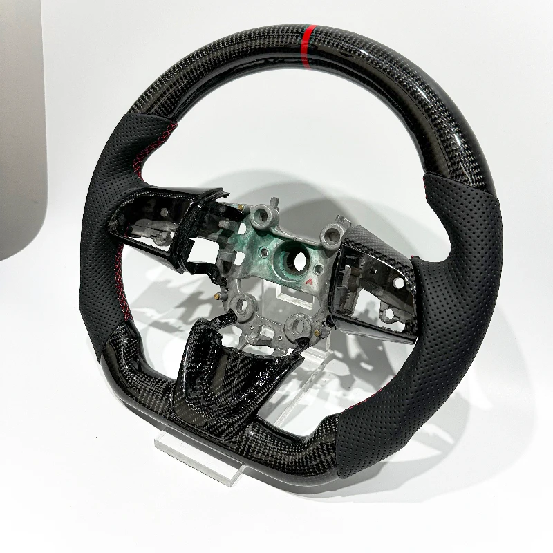 Factory Custom Black Carbon Fiber Perforated Leather Red Center Logo Sport Steering Wheel For Kia Stinger GT 2018+