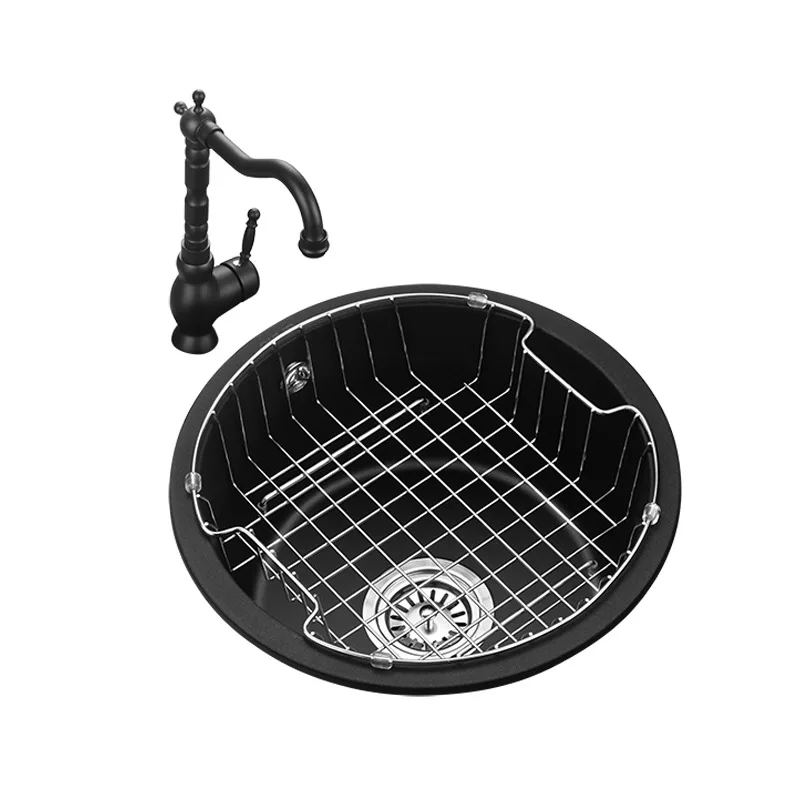 

Quartz stone sink, black round, granite, kitchen sink