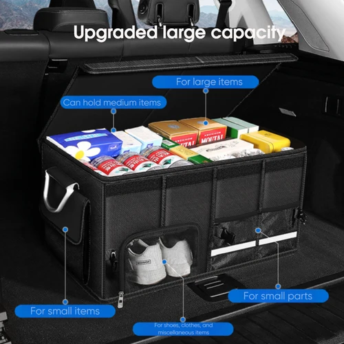Imagen 2 del producto Caja de almacenamiento de maletero plegable portátil, tela Oxford impermeable, organizador de coche de gran capacidad de 92L para acampar y pescar