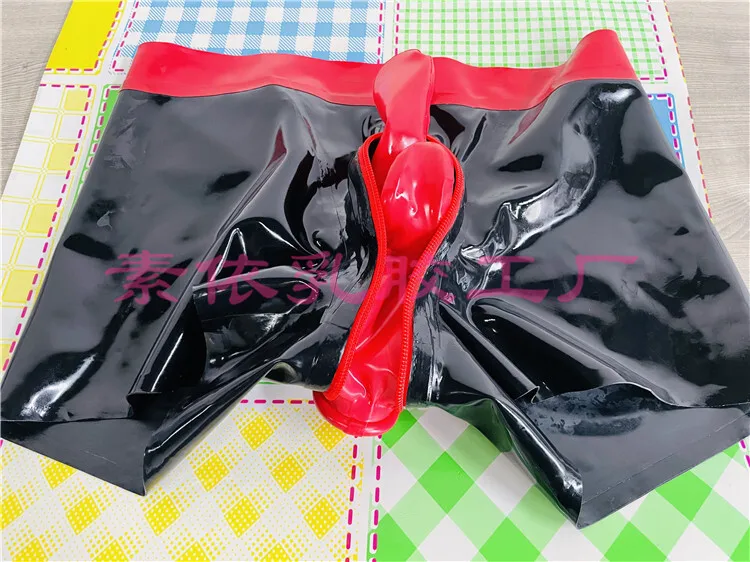 

Men latex boxer codpiece hidden two sheath latex underwear custom made