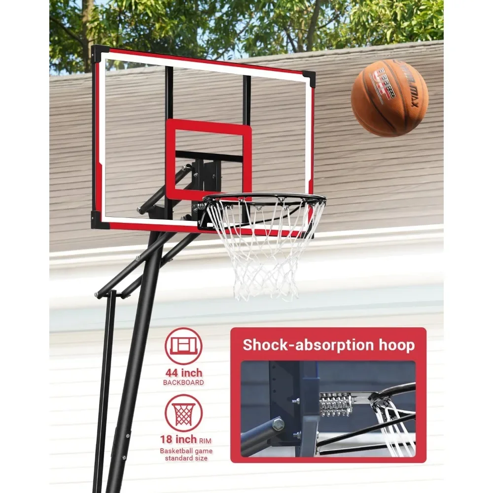 Cerceau de basket portable, système de but de basket-ball intérieur et extérieur, recommandé rapidement, ajusté de 4.9 à 10 pieds, 44 po