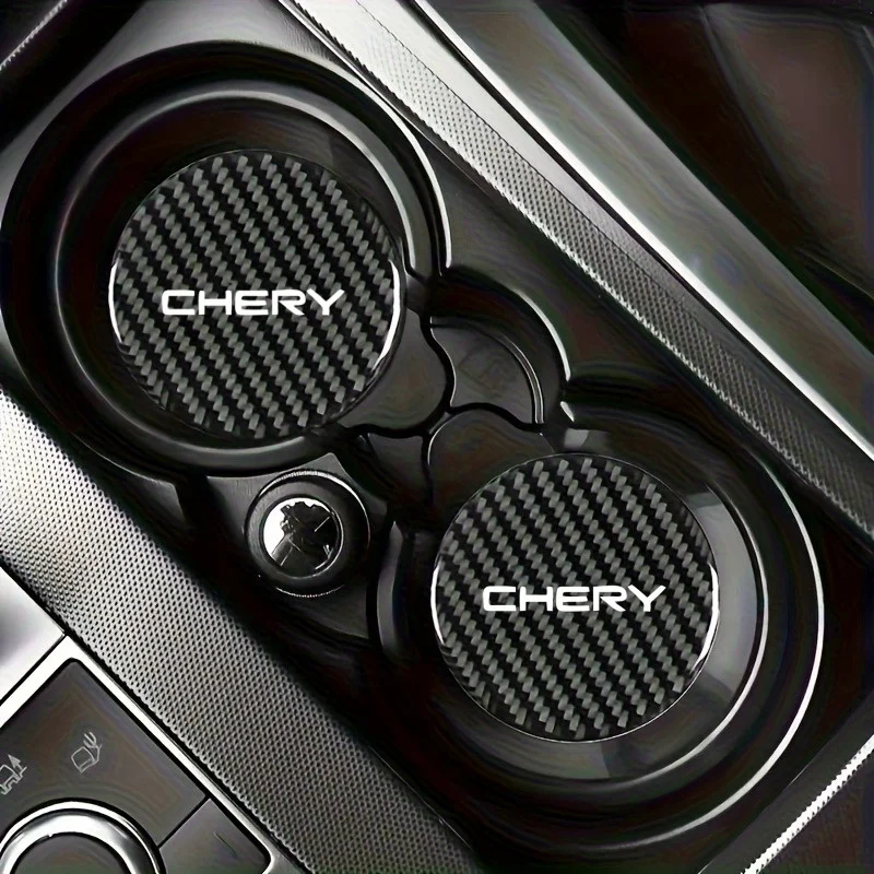 Chery car center console cup holder 2 pieces, circular carbon fiber texture coaster, vehicle accessories, interior upgrade