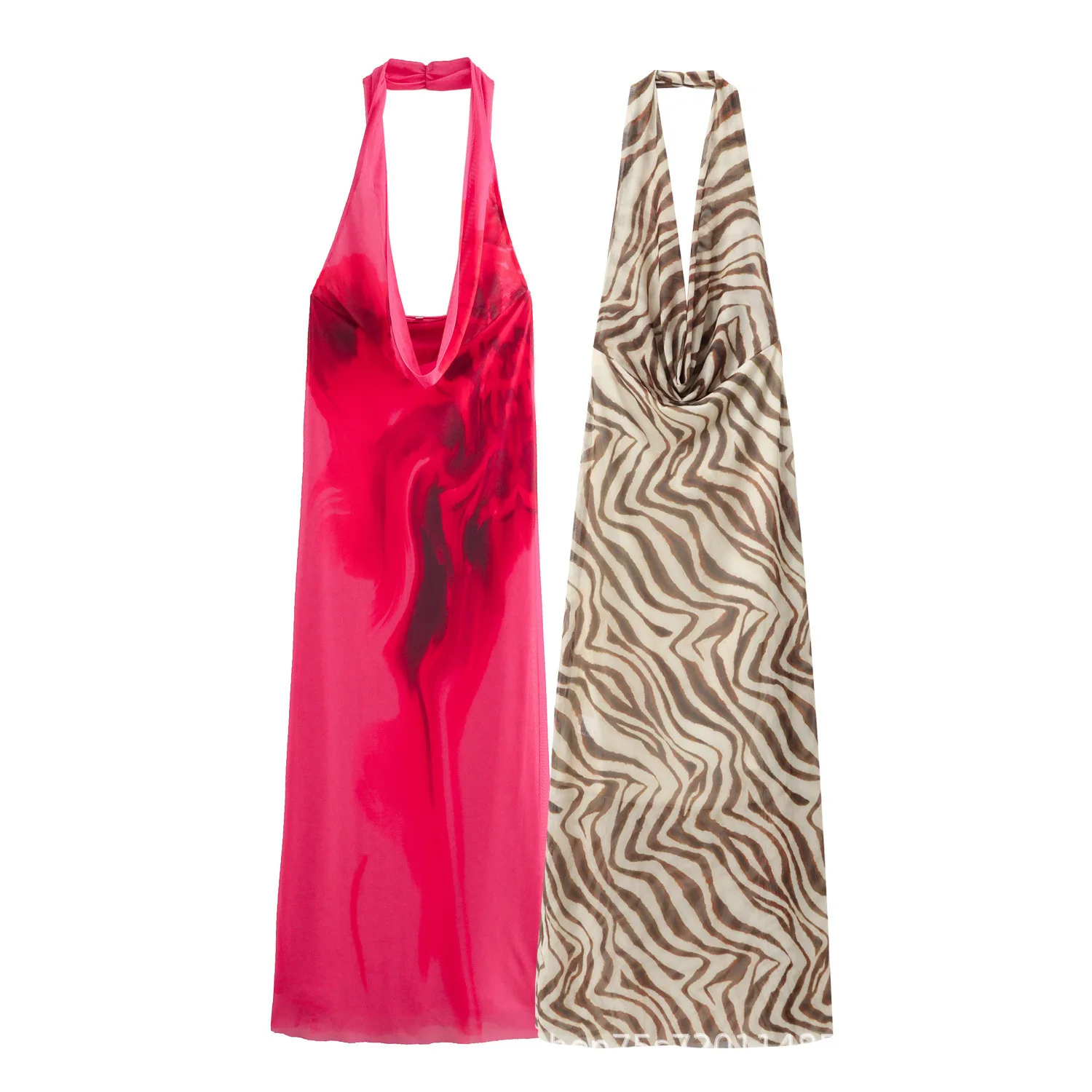 

2025 Women Dress Elegant Fashion Beautiful Women's Dresses Party Night Dresses Halter Neck Sexy Backless Printed Tulle Dress