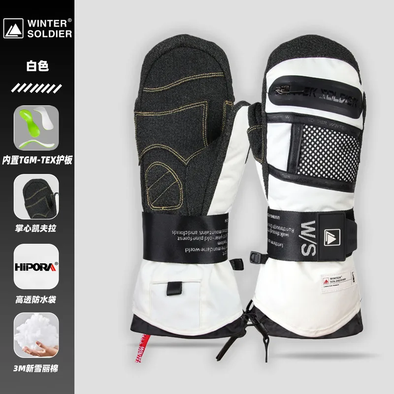 Winter Outdoor Ski Gloves Kevlar Palm Built‑in Wrist Guard Non‑Slip Inner Five‑Finger Windproof Waterproof Thermal Lining
