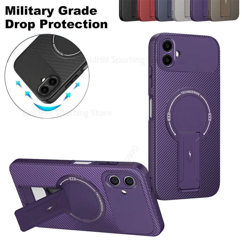 

Military Grade Carbon Fiber Kickstand Case For Samsung A07 A36 A56 A26 A17 A06 A16 A35 A25 Invisible Bracket For Magsafe Cover