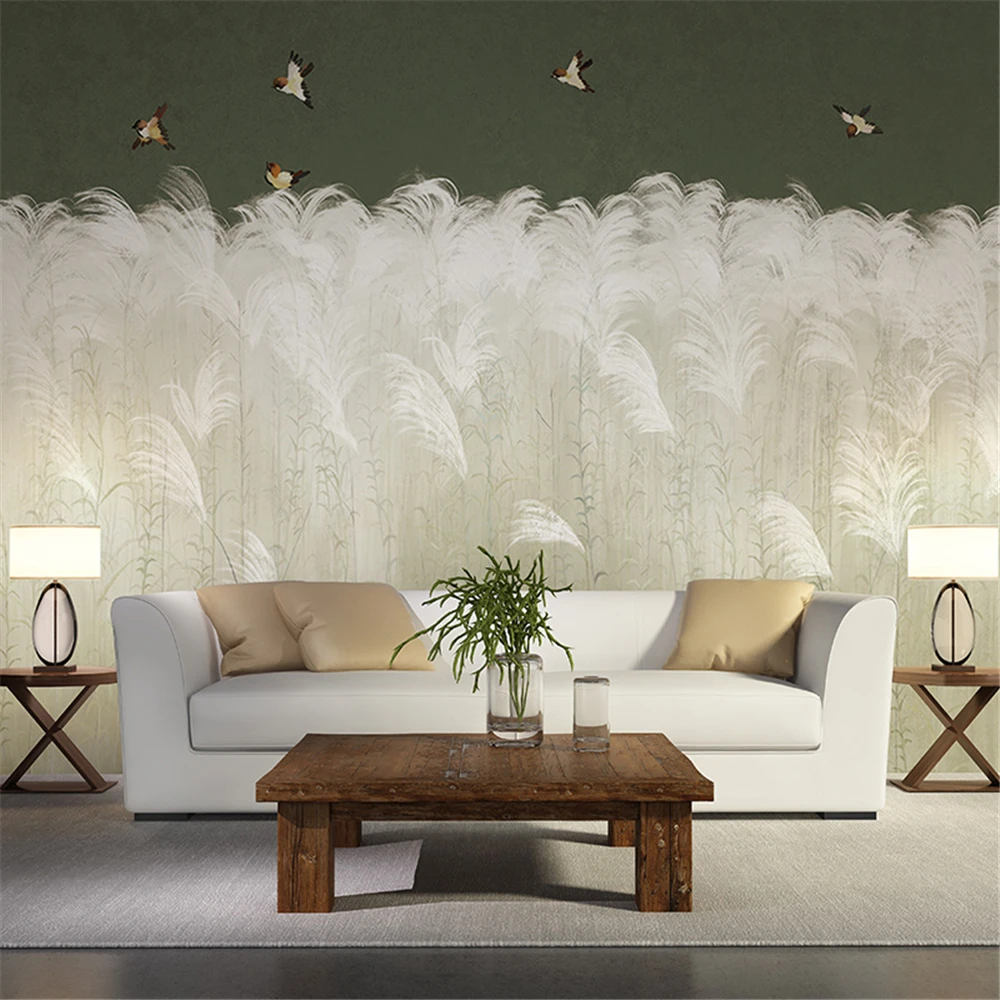 custom papel de parede 3d retro idyllic reed wallpaper for living room TV background mural wall paper for wall cloth 3D Stickers