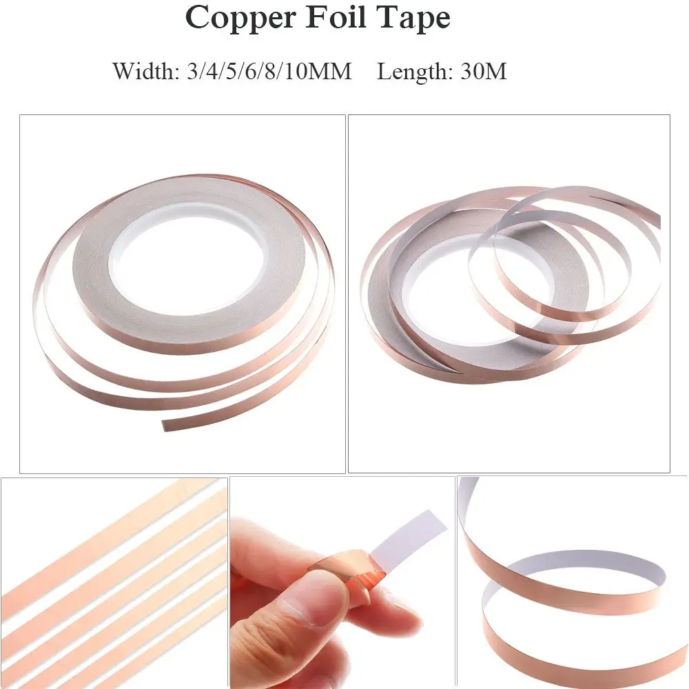 1PC 25 Meters Acrylic EMI Glue Shielding Heat Resist Copper Foil Tape Single Side Conductive Strip Adhesive