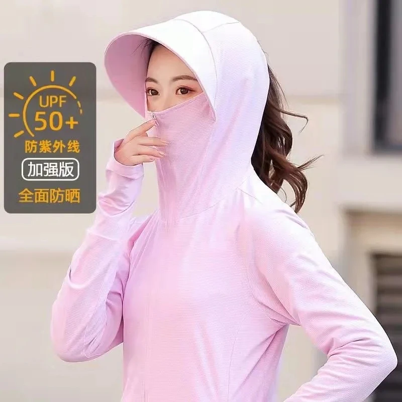 Summer New Women Short Hooded Ice Silk Sunscreen Clothes Tops 2025 Female Thin Style Ultraviolet-proof Sunscreen Jacket Coat