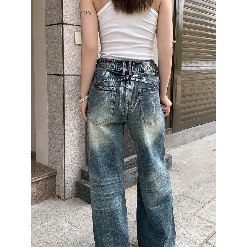 Qweek y2k Vintage Baggy Jeans Frau High Street Amerika Stil weites Bein Jeans hose hohe Taille Harajuku ästhetische Hose 2024