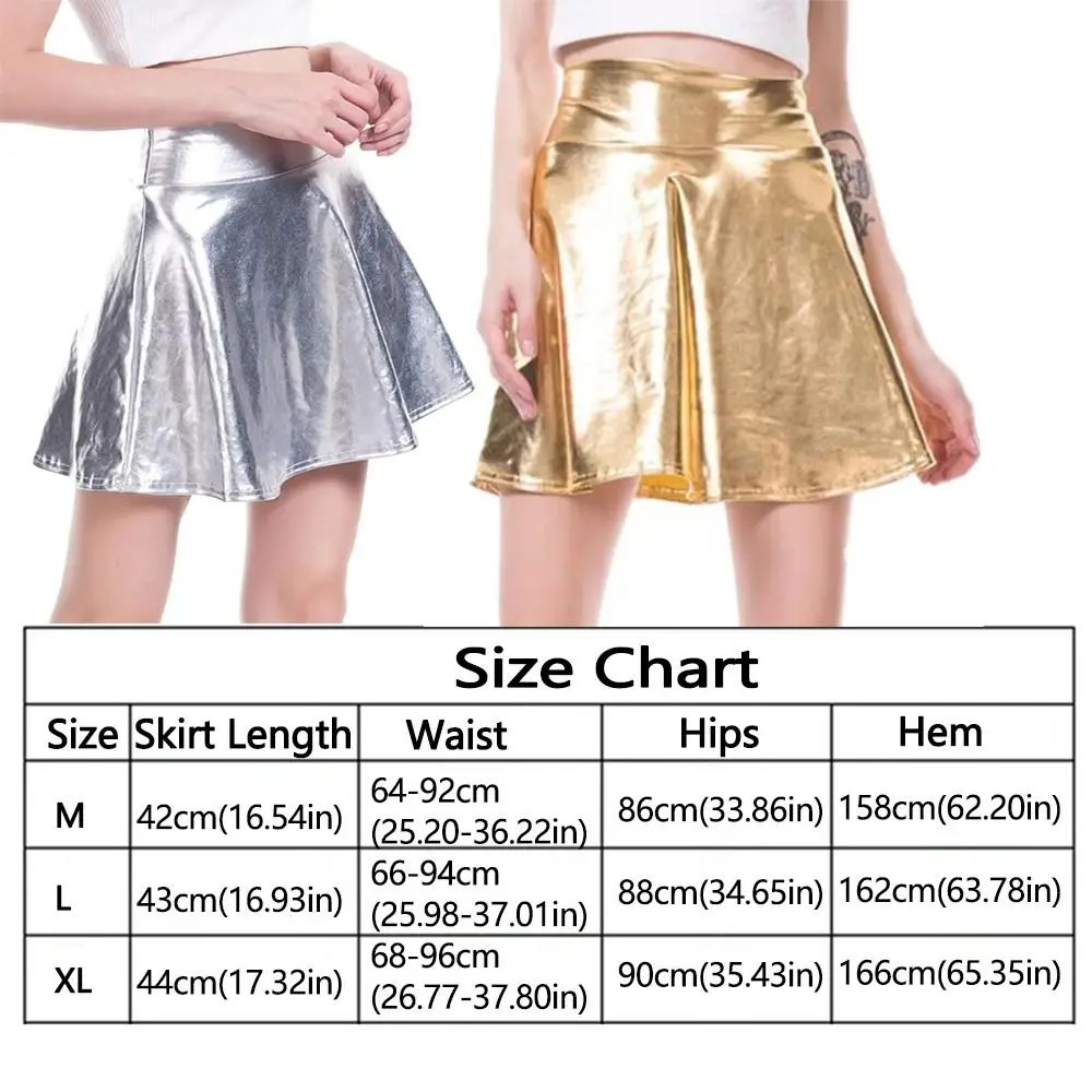 Jupe plissée métallique élégante, Design rétro évasé, jupe courte trapèze, couleur unie, or argent, Mini jupe courte pour filles, vêtements de fête