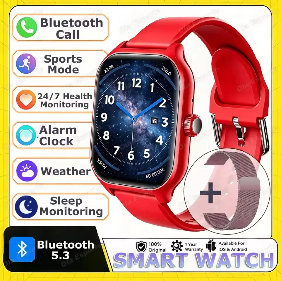 2026 Neue Smartwatch mit Bluetooth-Anruf, Nachrichtenbenachrichtigung, 24-Stunden-Gesundheitsüberwachung, Smartwatch-Geschenk für Männer und Frauen Ht22