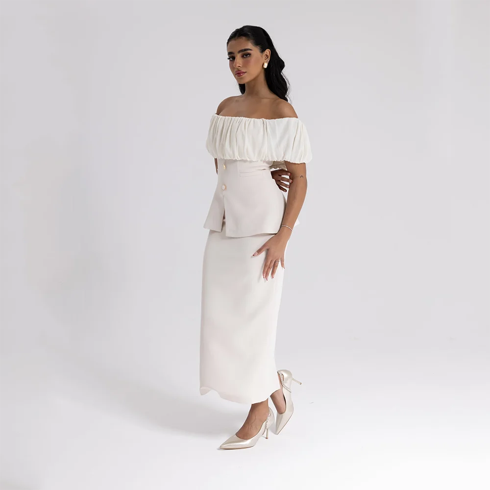 Customized Pleated Off The Shoulder Evening Dresses with Button Birthday Party Dress Women's Straight Ankle Lenght Prom Gowns