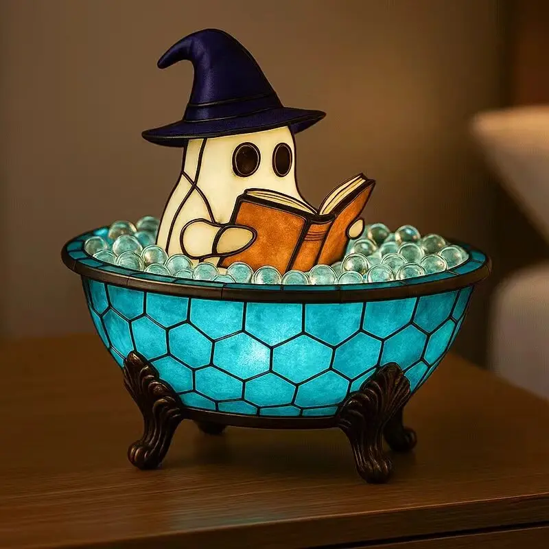 Bauhaus-inspired resin decorative lamp with ghost motif available in bath bubble USB version pumpkin cup USB edition cradle read
