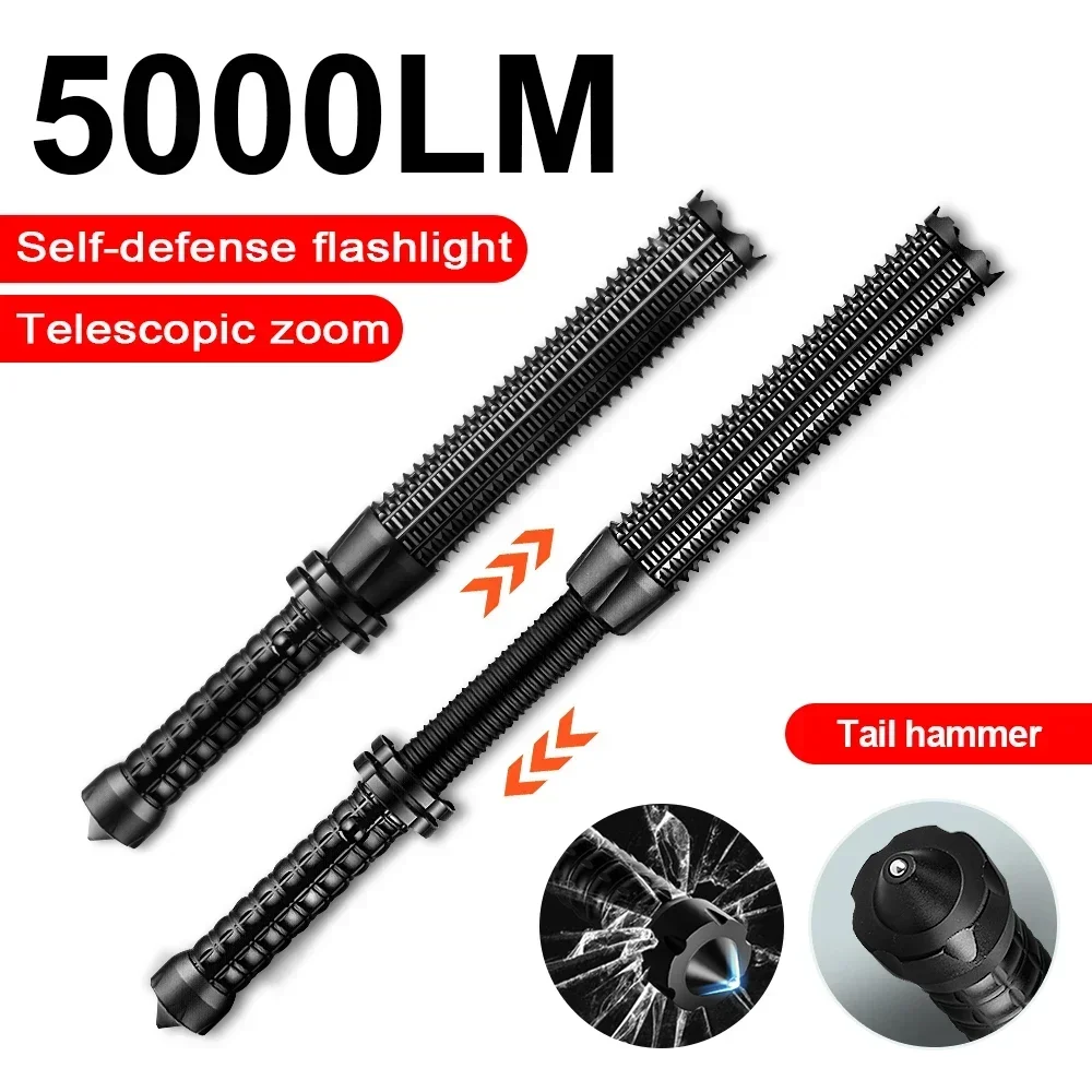 Baseball Bat LED Flashlight AluminumAlloy Focusable Zoomable Super Bright Self Defense Mace Light Tactical Baton Emergency Torch