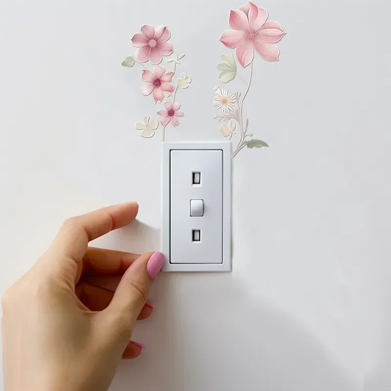 Removable PVC Switch Stickers Waterproof sticker for bedroom bathroom Living room Beautiful flowers Home Decoration Stickers