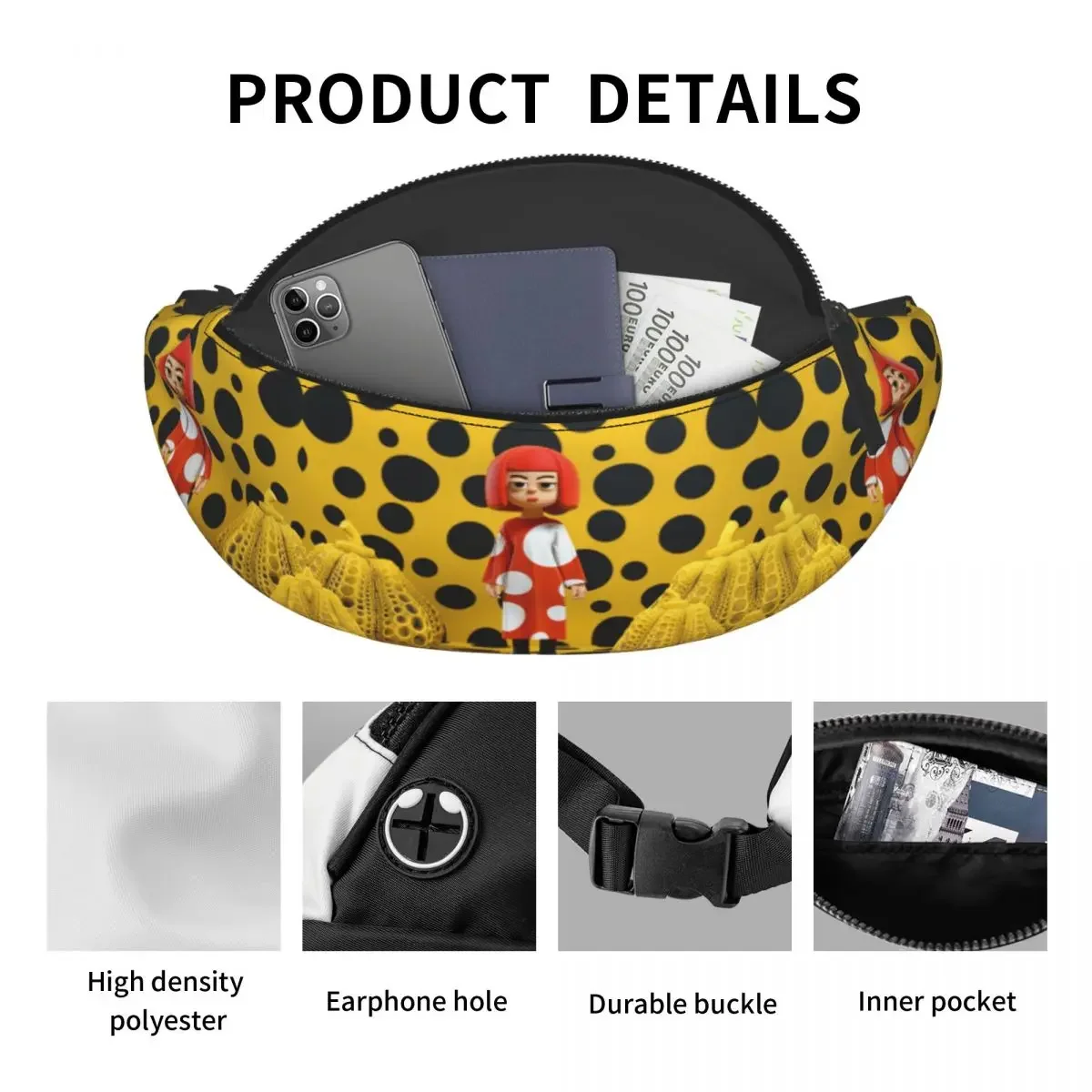 Yayoi Kusama Polka Fanny Pack Kobiety Mężczyźni Niestandardowa dynia Torba na talię Crossbody do biegania Saszetka na pieniądze na telefon