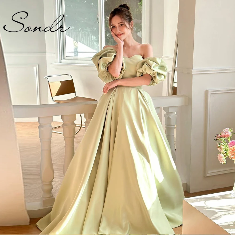 Sondr Sage Brautkleider, koreanische Puffärmel, Empfangskleider, herzförmige, trägerlose Hochzeits-Party-Kleider für die Braut