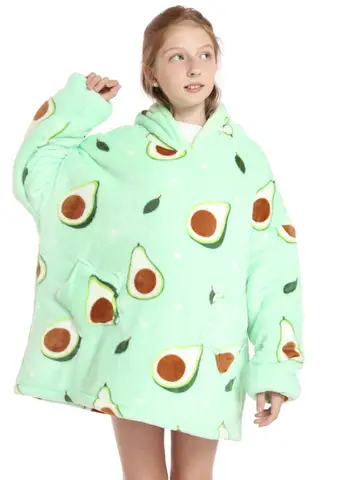 Hoodies grandes com impressão de abacate para crianças, cobertores de TV vestíveis, casacos super macios para meninos e meninas, roupas quentes para inverno, 1 pc