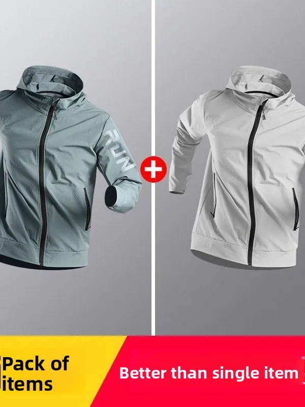 Men's Sport Jacket Quick Dry Training Fitness Running Windbreaker Casual Length Zipper Hooded Sun Protection Polyester Nylon