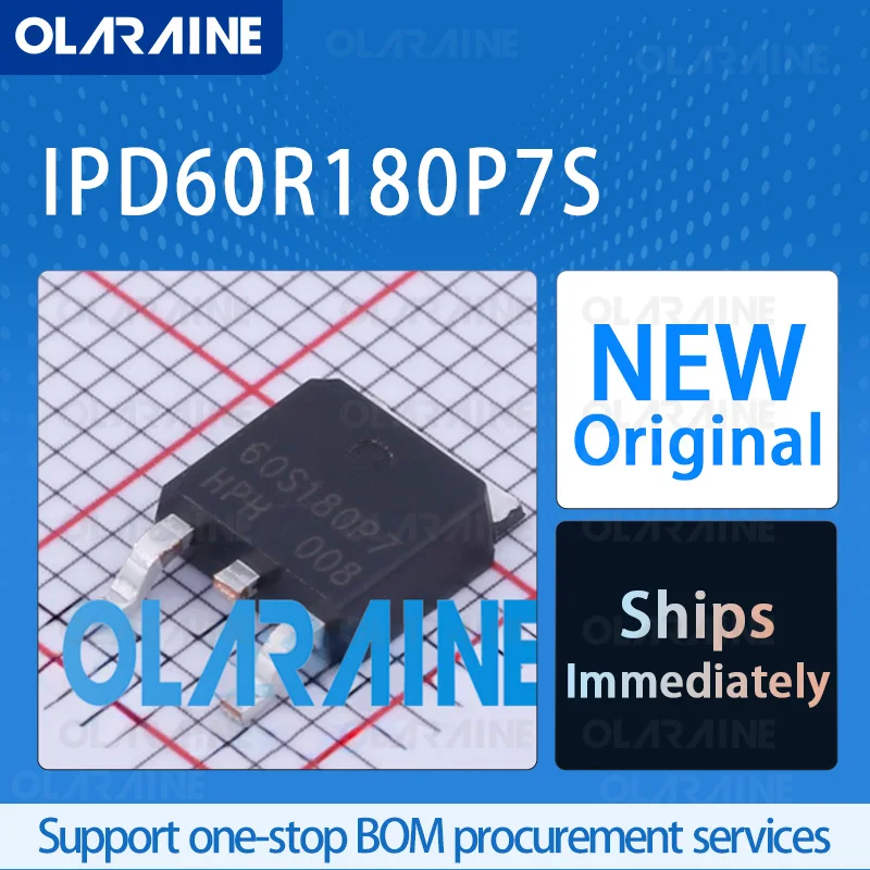 

5/10/100Pcs IPD60R180P7S DPAK-3 (TO-252-3) original transistor MMOSFET RoHS N-Channel 1 Channel Vds-600 V Id-18 A