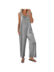 Women's Fashionable Solid Color Comfortable and Cool Loose Solid Color Straight Shoulder Strap Jumpsuit Casual Women's Clothing