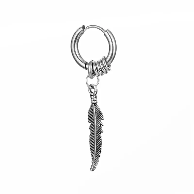 1pcs Korean Fashion Cross Feather Stud Earrings Punk Rock Style For Women Men High Quality Stainless Steel Hiphop Ear Jewelry