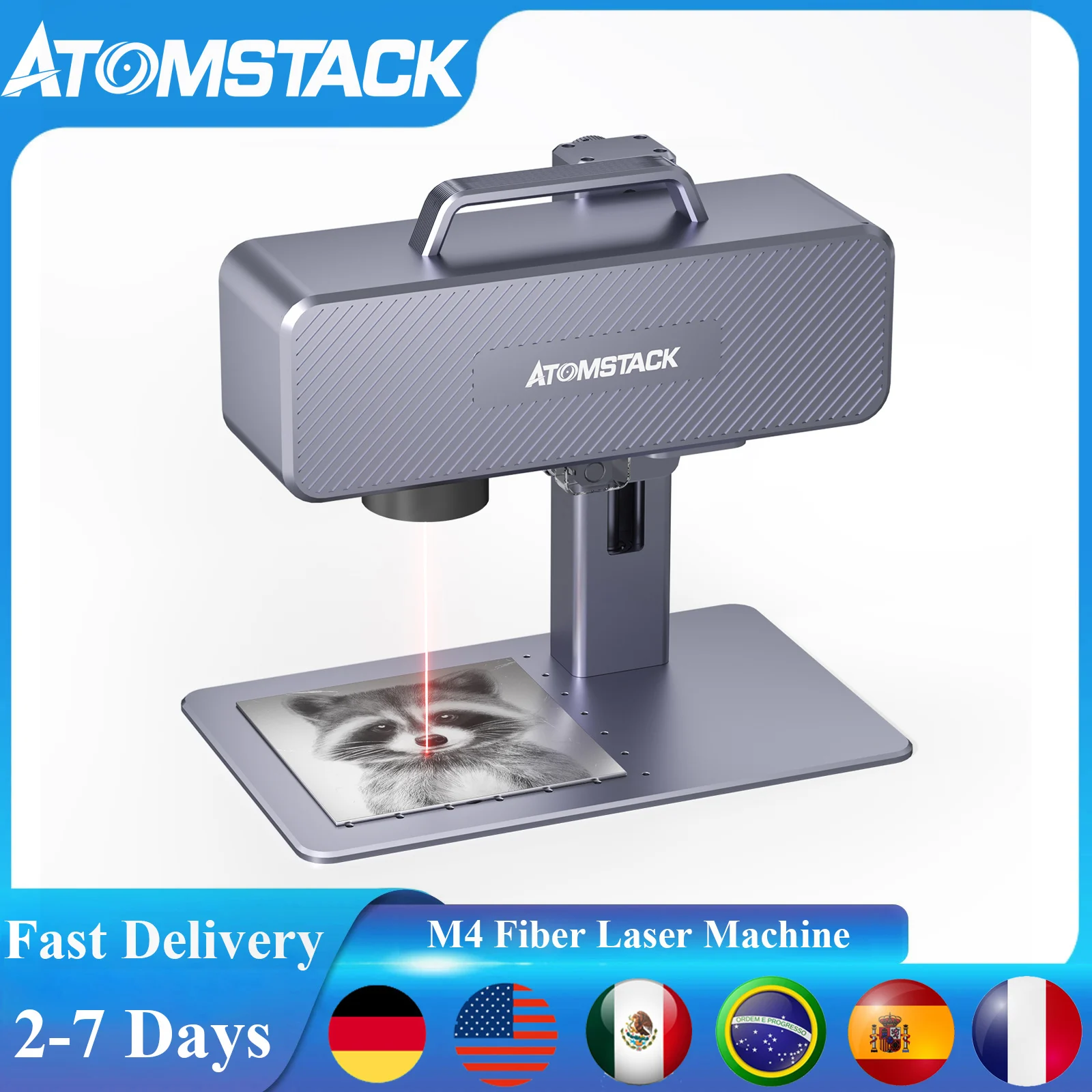 

ATOMSTACK M4 Fiber Laser Marking Machine Mini Portable Desktop CNC Laser Engraver with 70*70mm Engraving Area for Metal Plastic