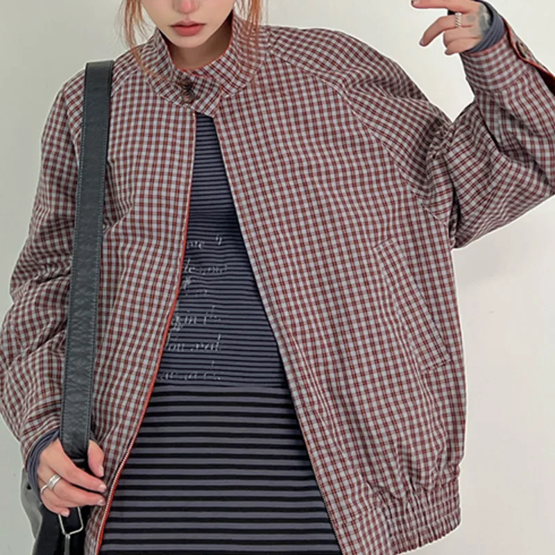 HKSH 봄 가을 신상 여성 리버시블 재킷 스탠드 칼라 지퍼 다용도 쿨 아메리칸 레트로 캐주얼 Y2K 숏 코트 HK14437