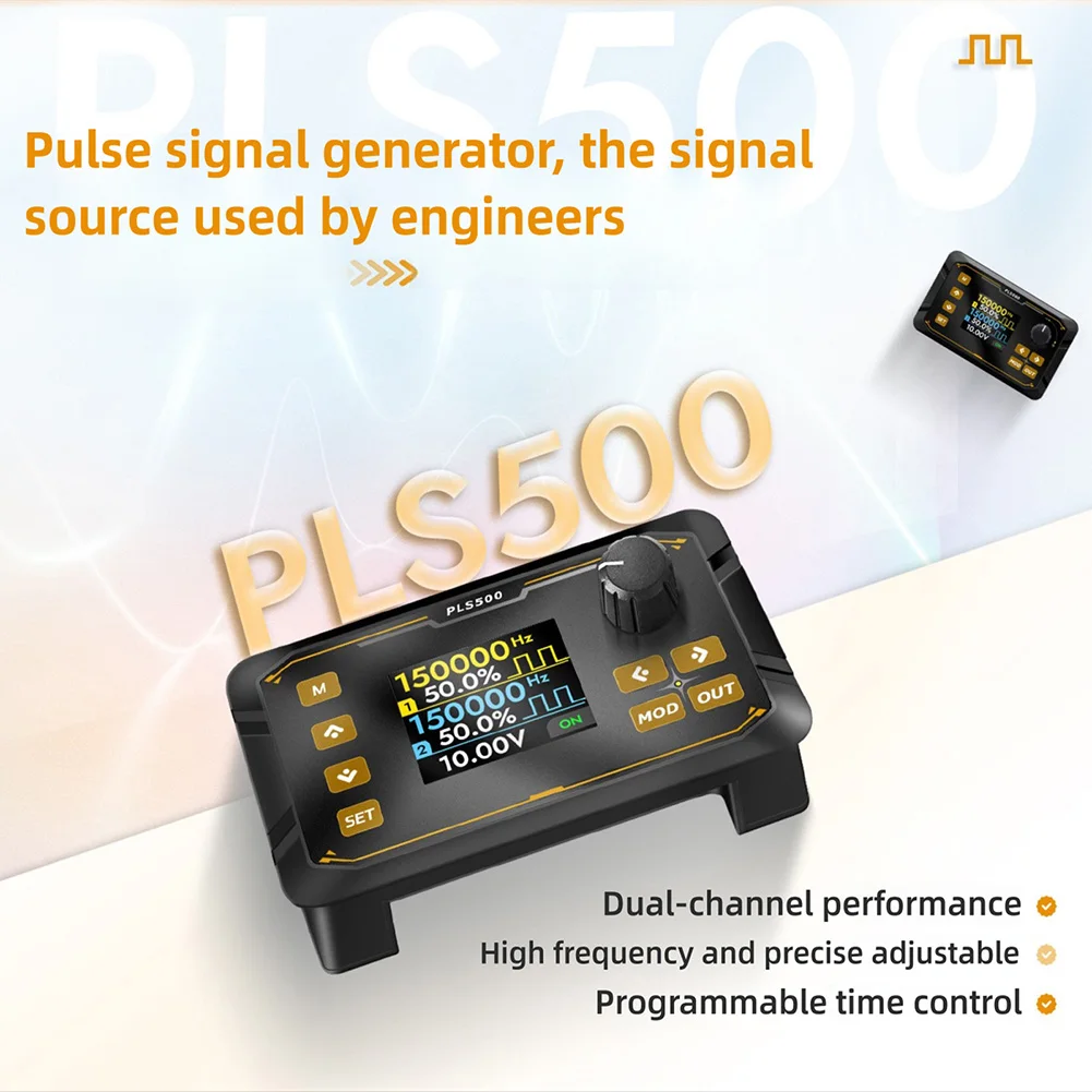 PLS500 Dual-Channel PWM Signal Generator 1Hz to 500kHz Adjustable DC5-24V with 0-100% Duty Cycle And 0°-3° Phase Control for Ele