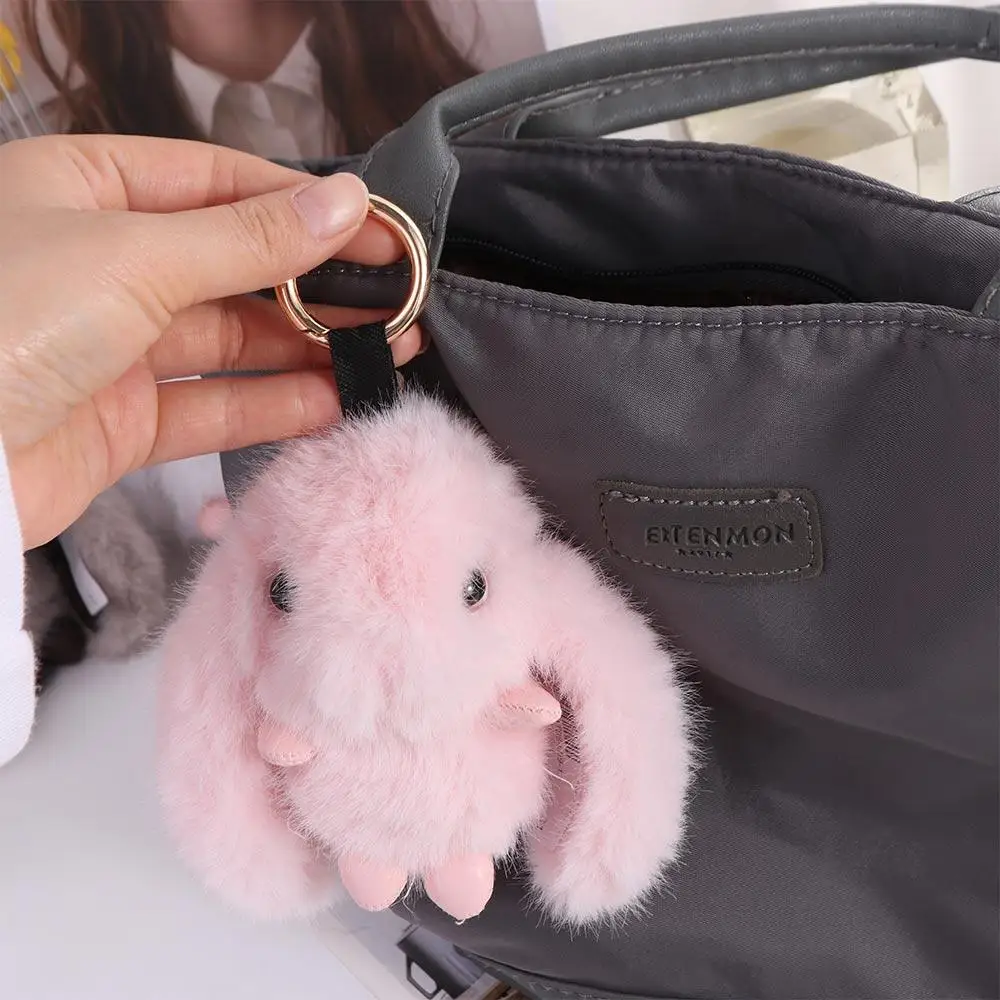 Stuffed Animal Rabbit Fur Keychain Pompom Bag Charm Bunny Stuffed Keyring Furry Doll Car Trinket Plush Bunny Pendant Women Girls