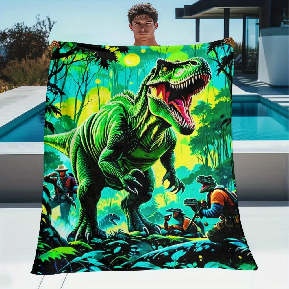 

Dinosaur T Rex Jungle Adventure Fleece Blanket Soft Flannel Throw Dino Lover Gift For Kids Boys Bedroom Decor Cozy Warm Outdoor