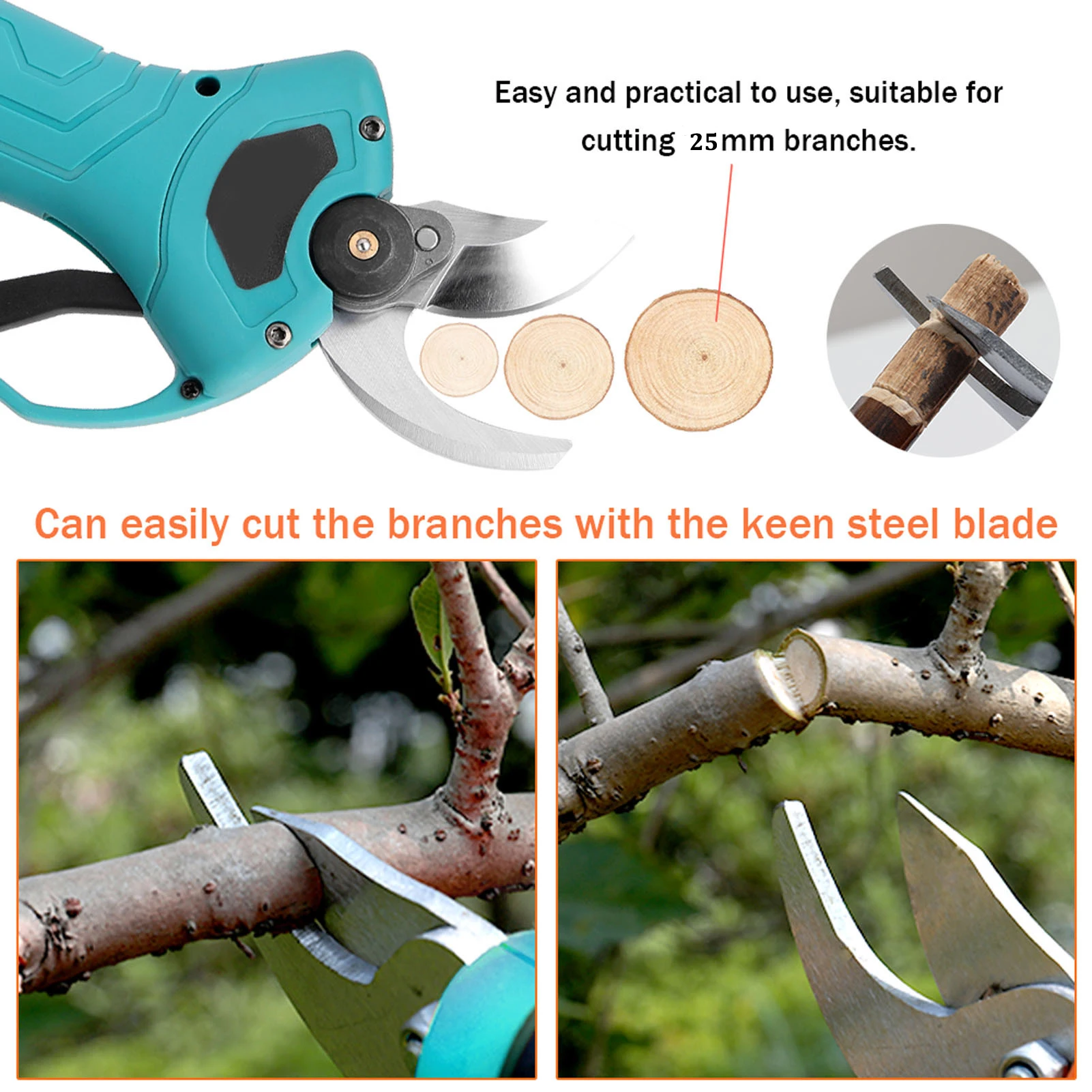 Imagem -06 - Lâminas Substituíveis para Pruner sem Fio Recarregável Elétrica Jardim Shears Poda para 25 mm Fruit Tree Bonsai Ramos