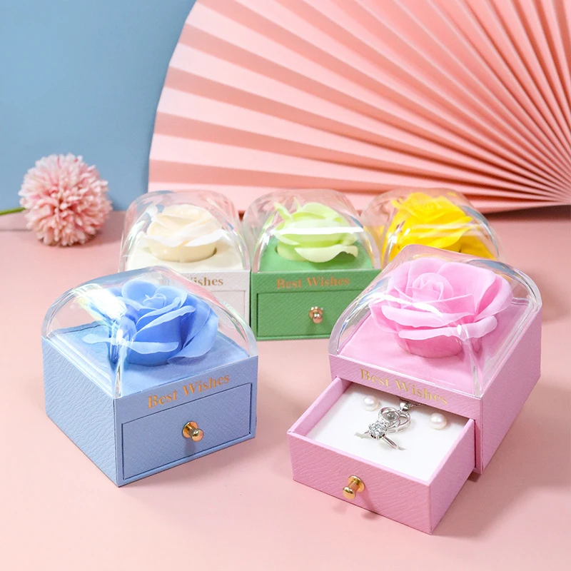 Romantic Rose Flower Drawer Box Valentine's Day Jewelry Gift Packaging Ring Necklace Storage Box Wedding Engagment Party Favors