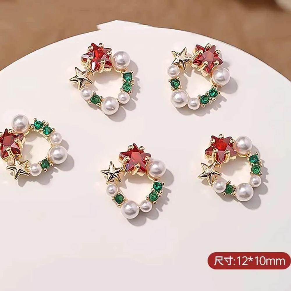 6Grid 3D Christmas Alloy Gold Snowflake Nail Charms 26/28pcs Christmas Tree/Wreath/Bell Gems Rhinestones Winter Holiday Nails